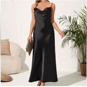 Elegant Black Cowl Neck Maxi Dress